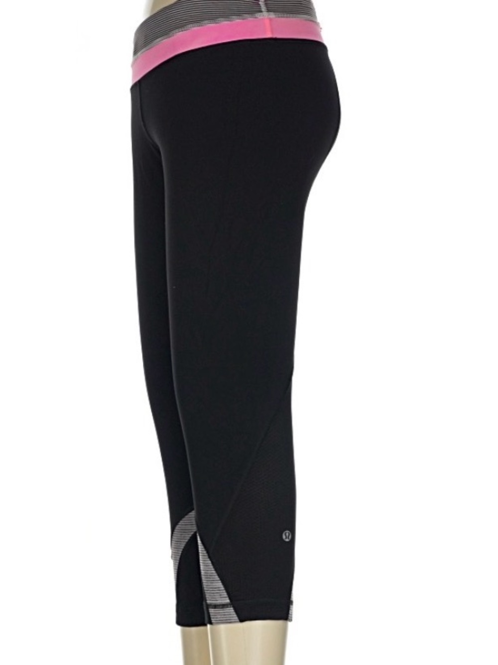 lululemon athletica Black Capri Leggings with Pink Waistband and Gray Accents - Picture 4 of 8